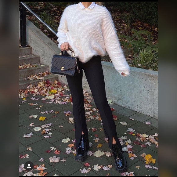 #Cybermondaysale ZARA HIGH WAISTED BLACK RIBBED FLARED LEGGINGS - Picture 8 of 9